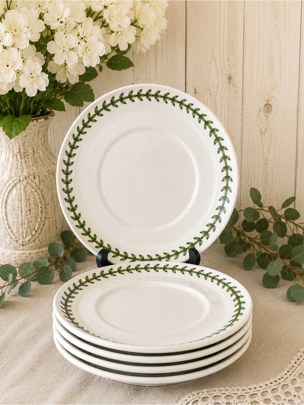 Portmeirion Botanic Garden Bread Plates Set of 6 England Green Laurel 6”